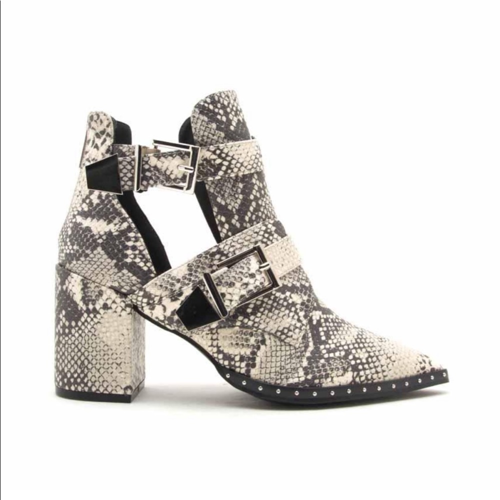 Stone Black Snakeskin Double Buckle Booties - Picture 8 of 8